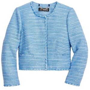 J. Crew Louisa Lady Jacket in Bright Perry Blue Sequin Tweed SIZE 8 cropped chic